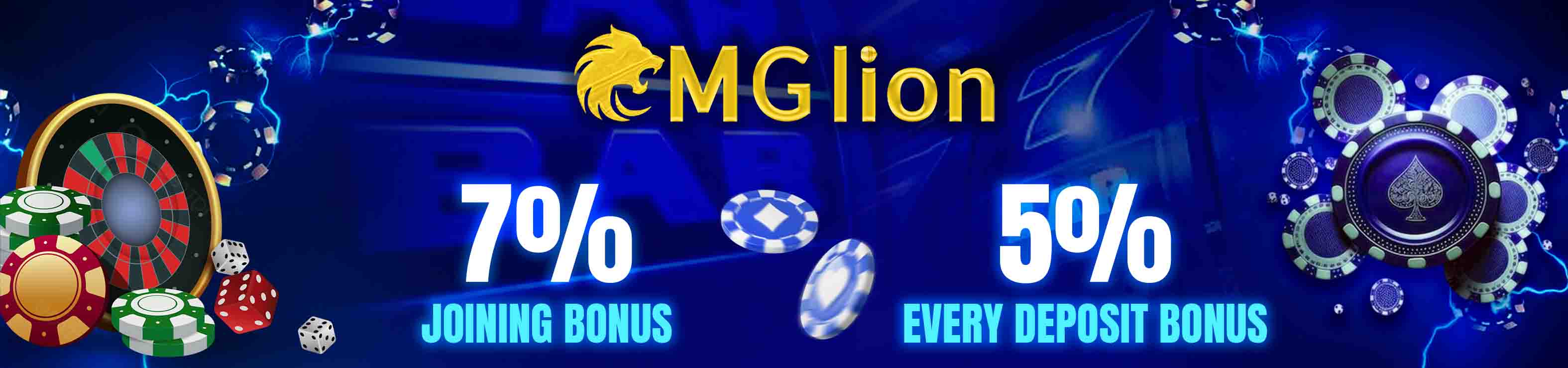 MGLION bonus offer — 7% joining bonus and 5% every deposit bonus